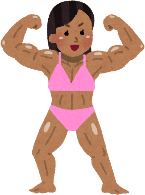 Illustration of a Female Bodybuilder Flexing Muscles