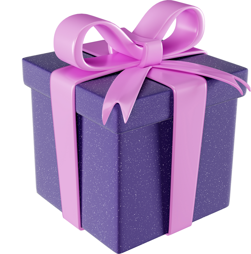 Gift box with a bow, 3d. Gift purple box with speckles.